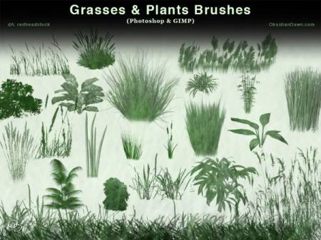 кисти для GIMP и Photoshop трава и кусты